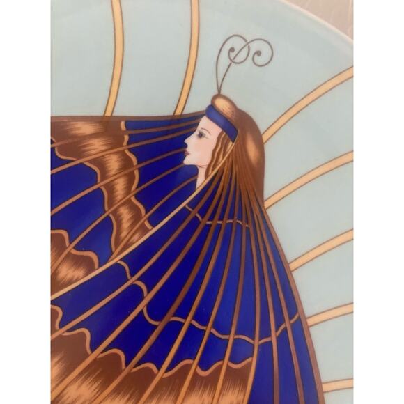 80's VTG Seymour Mann Art Nouveau Moth Lady Cake Stand Ceramic Butterfly - Picture 3 of 7